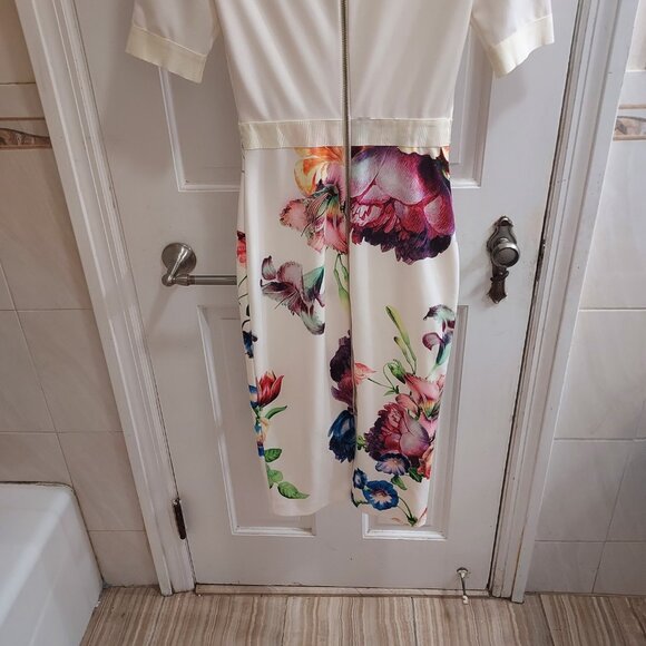 Ted Baker White Midi Floral Aldora Bodycon Dress - Picture 8 of 10